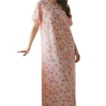 Peach Blossom Digital Print Imported Lycra Maxi Night Dress with Pocket