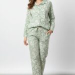 Mint Green Floral Poly Cotton Women's Co-Ord Set