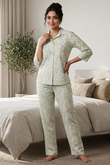 Sage Green Paisley Print Women's Co-Ord Set