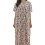 Vintage Rose Cream Imported Lycra Nightgown with Front Pocket
