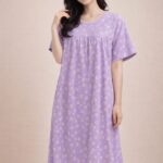 Women's Purple Daisy Floral Knee-Length Nightdress in Lycra