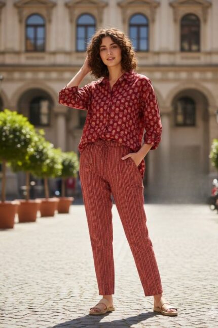 Rust Red Block Print Style Women's Co-Ord Set