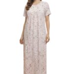 Soft Blush Pink Digital Print Lycra Night Dress (Sizes L-4XL)