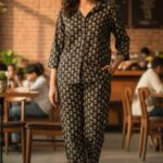 Midnight Black Block Print Style Women's Co-Ord Set