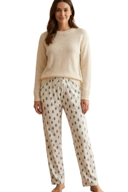 White Pine Tree Print Hosiery Pajama