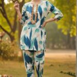 Aqua Tropical Leaf Co-Ord Set with Tassel Detailing