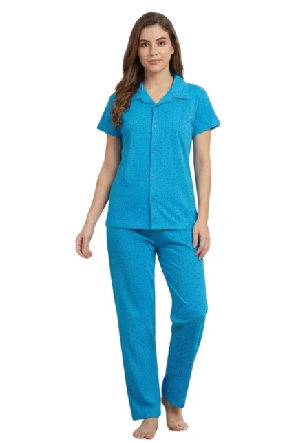 Breezy Cyan Blue Night Suit