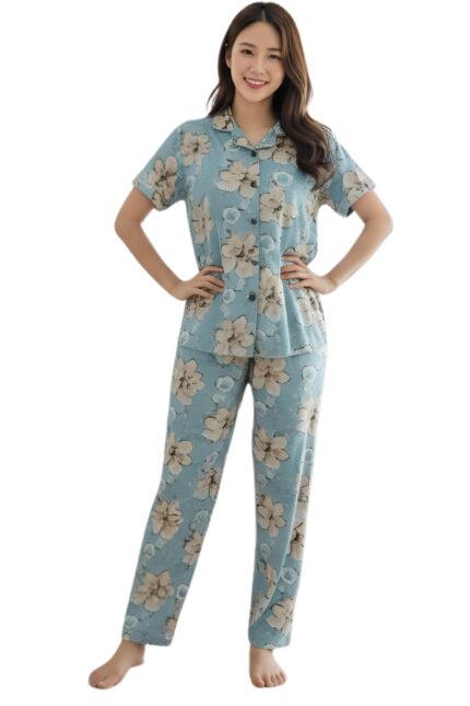 Cloudy Hibiscus Light Blue Nightwear