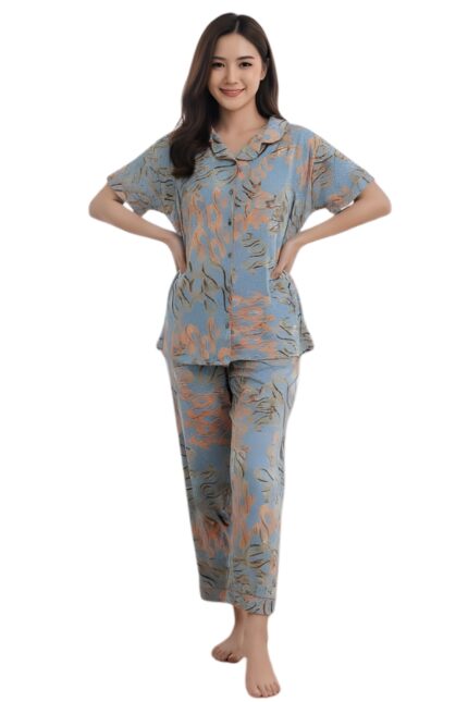 Coral Swirl Stretchable Night Suit