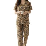 Golden Amber Floral Print Nightwear Set