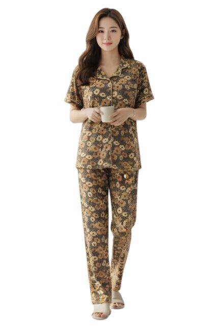 Golden Amber Floral Print Nightwear Set
