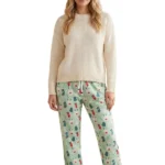 Mint Green Festive Print Hosiery Pajama