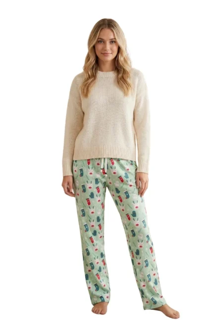 Mint Green Festive Print Hosiery Pajama