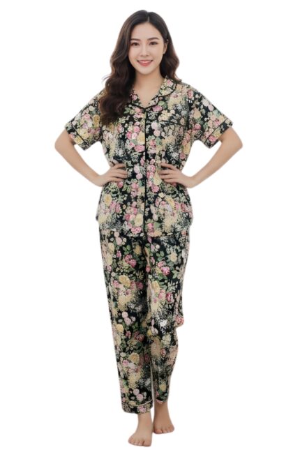 Midnight Garden Black Floral Nightwear