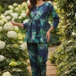 Navy Botanical Bloom Peplum Co-Ord Set