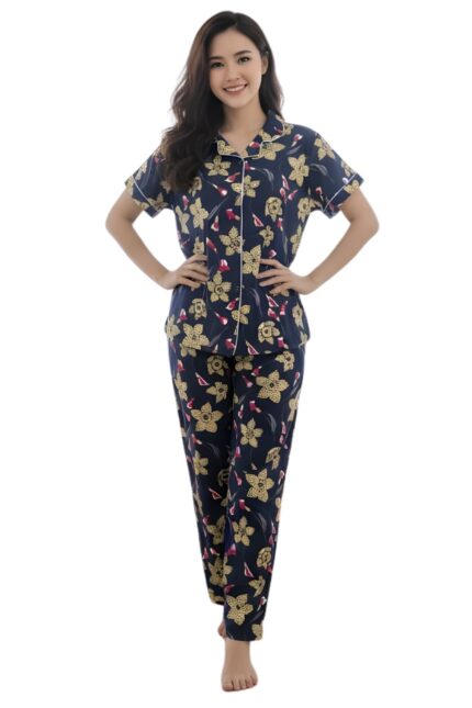 Royal Starflower Navy Blue Night Suit