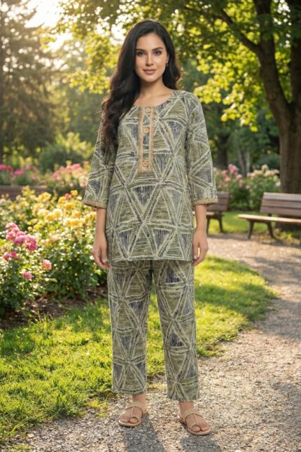 Sage Green Geometric Triangle Co-Ord Set