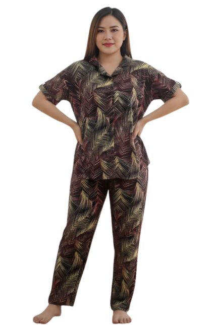 Tropical Dusk Abstract Lycra Night Suit