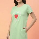 Women's Light Green Cotton Long T-Shirt - "Strawberry"