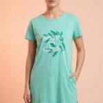 Women's Mint Green Cotton Long T-Shirt Dress - "Bloom"
