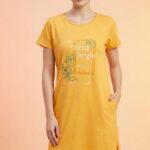 Women's Mustard Yellow Cotton Long T-Shirt Dress - "Shine Bright"