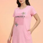 Women's Pink Cotton Long T-Shirt Dress - "Gorgeous"