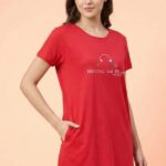 Women's Red Cotton Long T-Shirt Dress - "Beyond The Beat"