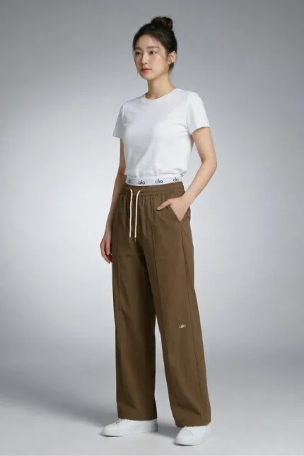 Premium Wide-Leg Korean Lounge Pajama Pants – Dark Olive Brown