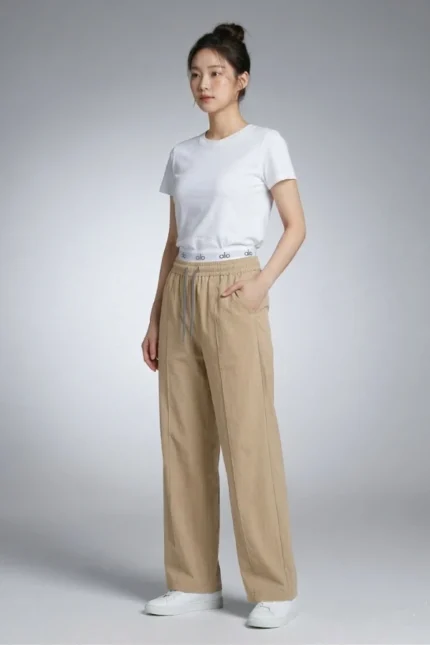 Premium Wide-Leg Korean Lounge Pajama Pants – Khaki Tan