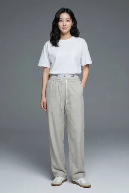 Premium Wide-Leg Korean Lounge Pajama Pants – Oat Beige