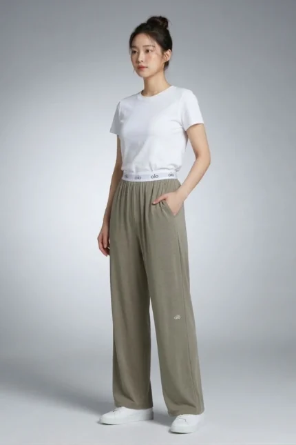Premium Wide-Leg Korean Lounge Pajama Pants – Olive Green