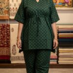 Madhu Collection Forest Green Cotton Kaftan Set with Matching Pants – Free Size (Fits up to 2XL)