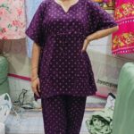 Madhu Collection Navy Blue Cotton Kaftan Set with Pants | Drawstring Waist | Free Size (Up to 2XL)