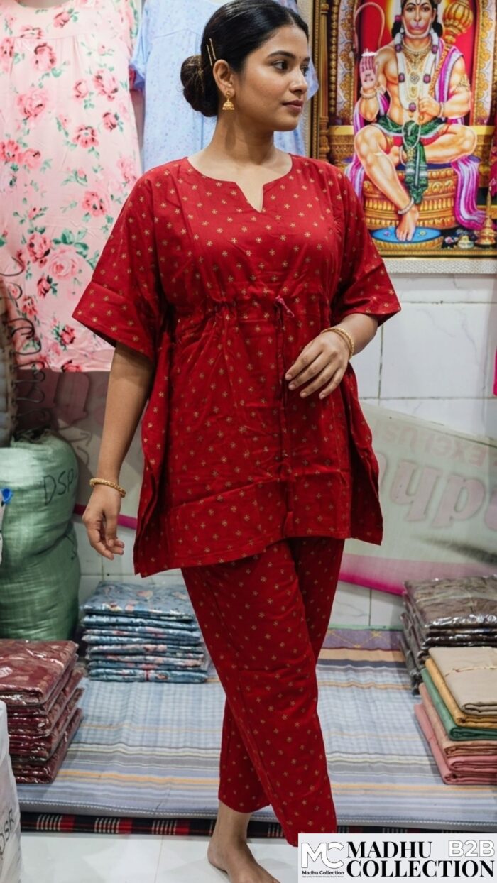 Madhu Collection Rich Purple Cotton Kaftan Set with Pants | Adjustible Dori Waist | Free Size (Up to 2XL) - Image 1