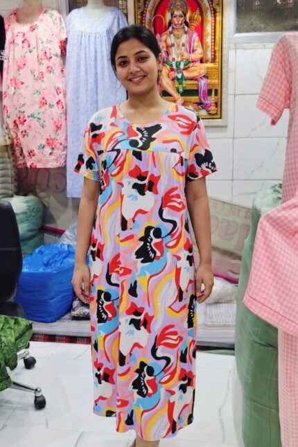 Vibrant Multi-Color Abstract Floral Print Women's Relax Fit Knee-Length Maxi Dress
