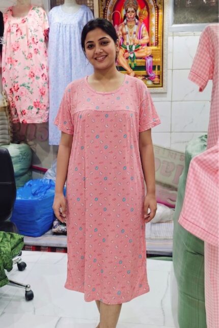 Adorable Pink Micro-Heart Pattern Women's Relax Fit Polyester Knee-Length Maxi Dress