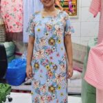 Serene Blue Floral Lily Print Women's Relax Fit Polyester Knee-Length Maxi Dress