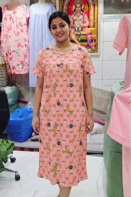 Modern Pink Signature Logo Print Women's Relax Fit Knee-Length Maxi Dress