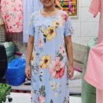 Radiant Light Blue Large Floral Print Women's Relax Fit Polyester Knee-Length Maxi Dress