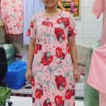 Bold Pink Large Flower Print Women's Relax Fit Polyester Knee-Length Maxi Dress
