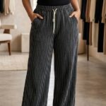 Women black and ash grey vertical stripe wide leg lounge pajama free size XXL