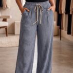 Light grey vertical stripe wide leg pajama for women free size cotton blend