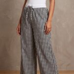 Women's Black and White Gingham Check Wide Leg Cotton Blend Pajama Free Size upto XXL