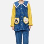 Royal blue and mustard women's Sailor Girl winter fleece pajama set