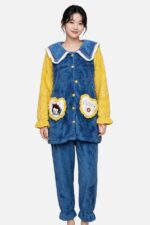 Royal blue and mustard women's Sailor Girl winter fleece pajama set