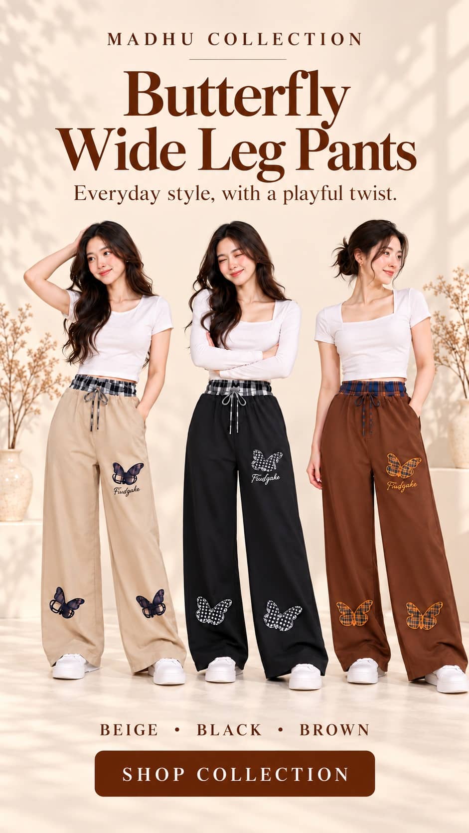 Butterfly Wide-Leg Pants Collection – Portrait Banner.