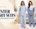 Madhu Collection winter night suits buying guide showing light blue button-front fleece and blue bunny pullover styles.